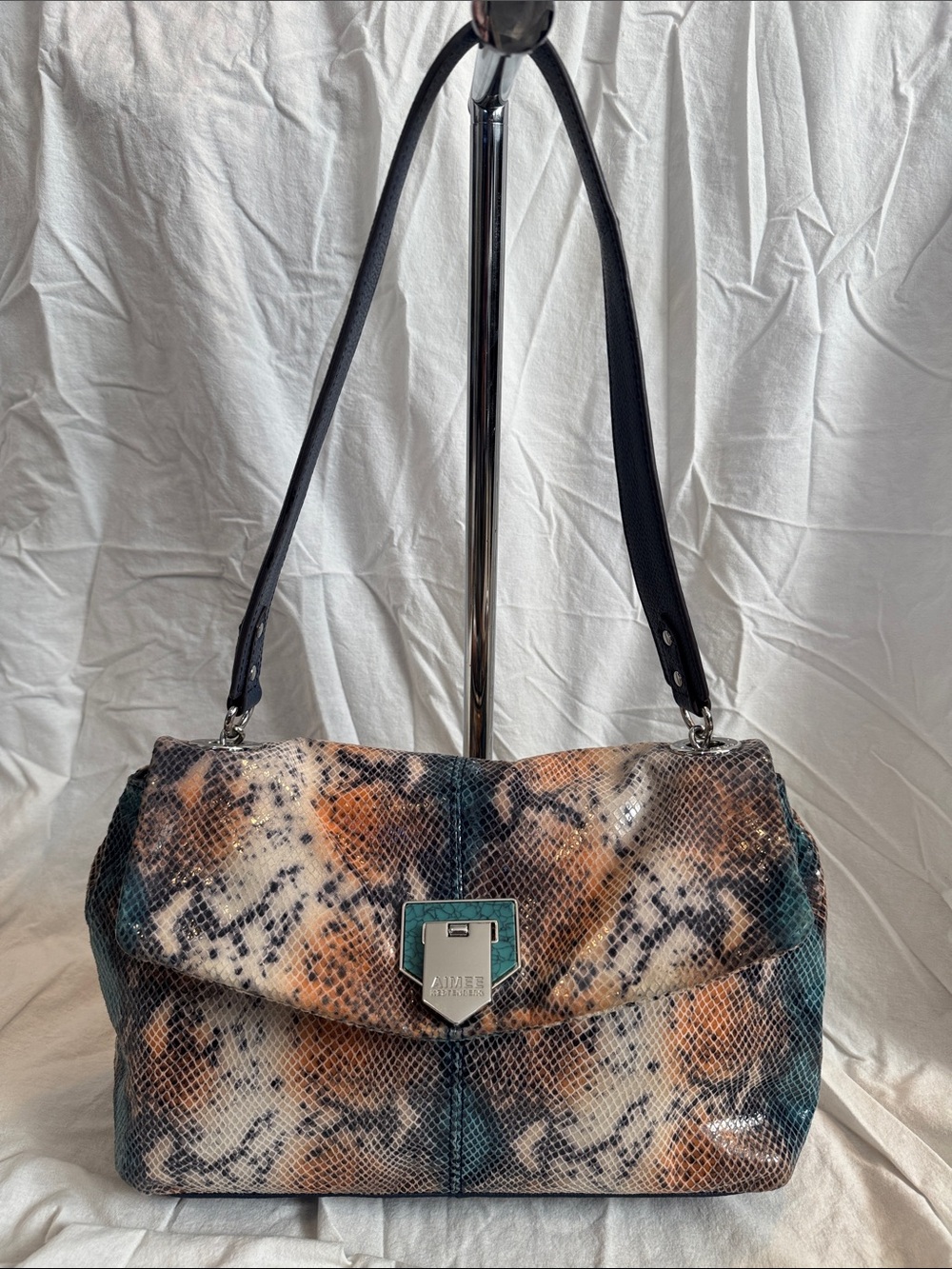 Aimee Kestenberg Snake-Print Shoulder Bag with Silver Lock